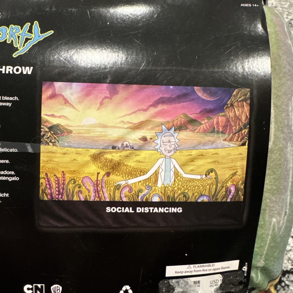 Rick and Morty Social Distancing Sherpa Lined Fleece Throw Blanket 45x60 - NEW - Picture 7 of 7